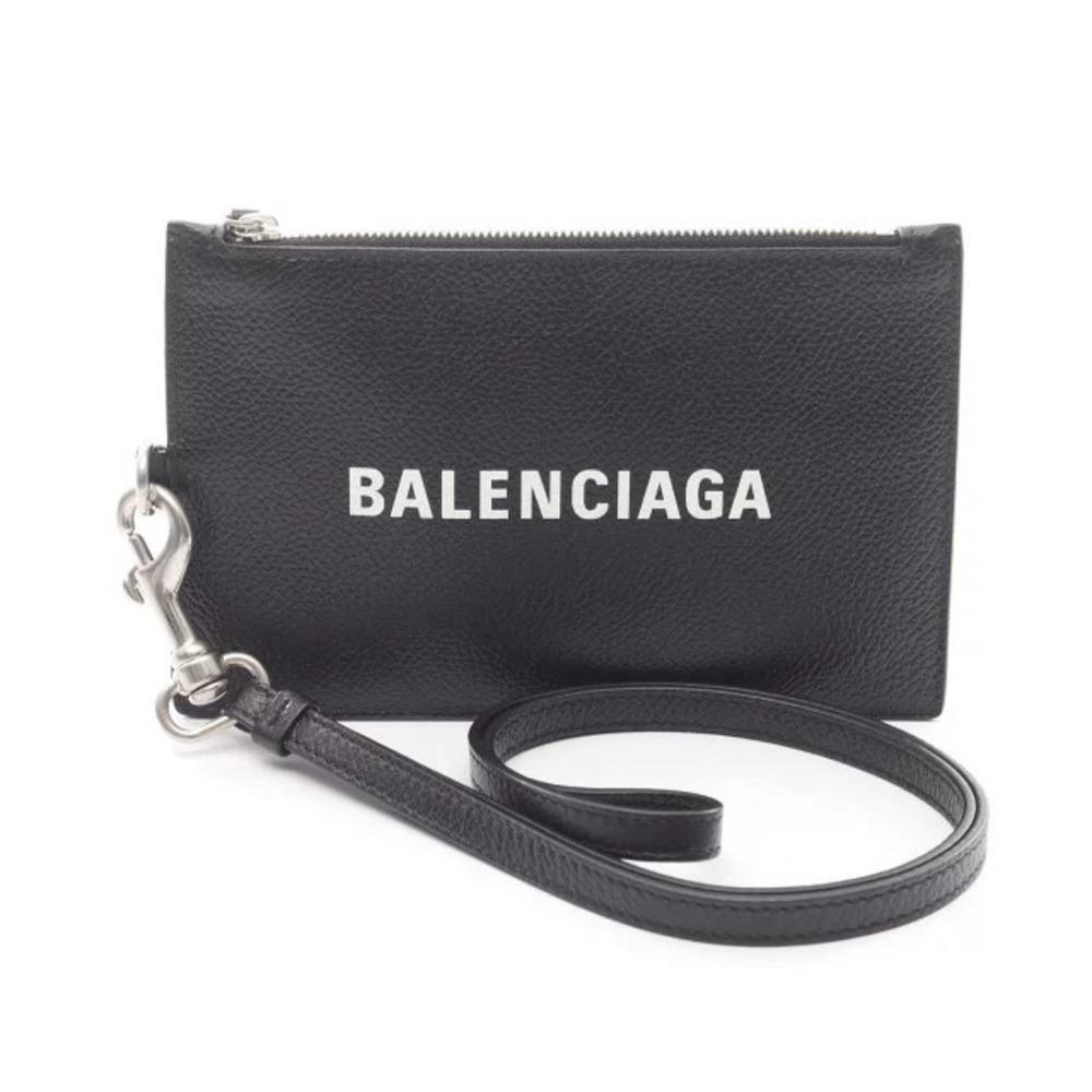 Balenciaga Fragment Case Coin Purse Wallet Leather Black
